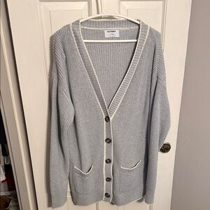 Old Navy Women's Light Gray Cardigan with White Trim